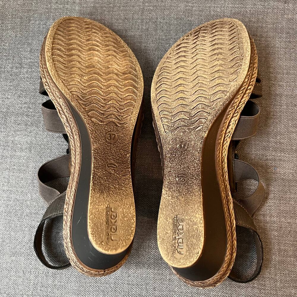Rieker Sandals Womens Size 37 Brown Multi Color Peacock Boho Festival Wedge Art - Picture 5 of 8
